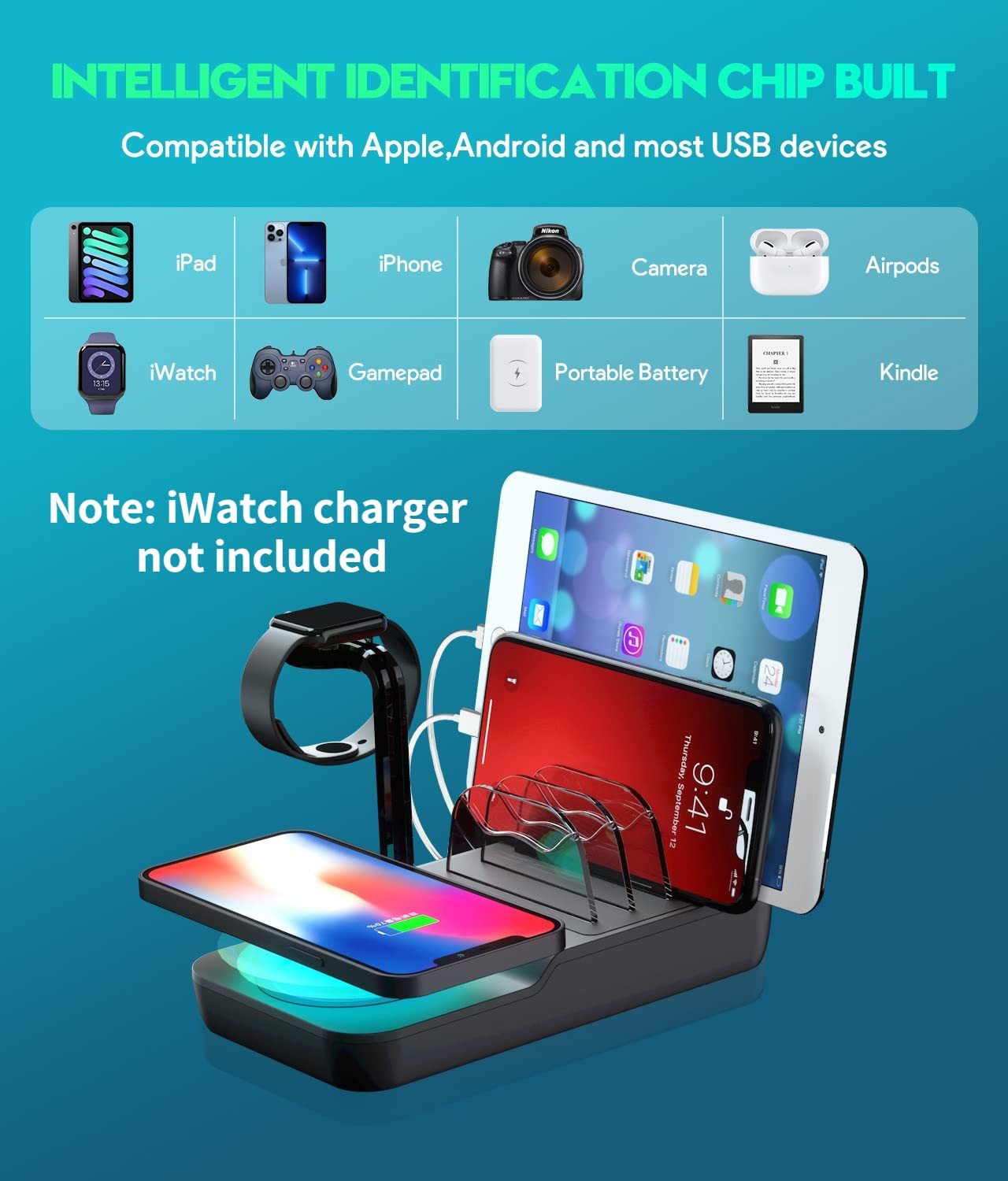 5-in-1 Fast Charging Station with 10W Wireless Charger & 30W USB-C PD for iPad & iPhone - Image 3