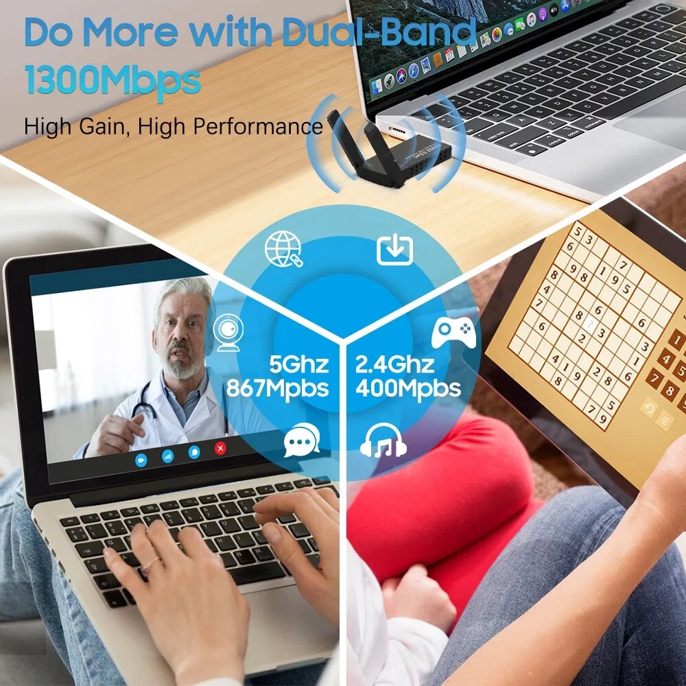 USB 3.0 Wireless WIFI Adapter 1300Mbps Long Range Dongle Dual Band 5Ghz Network - Image 8